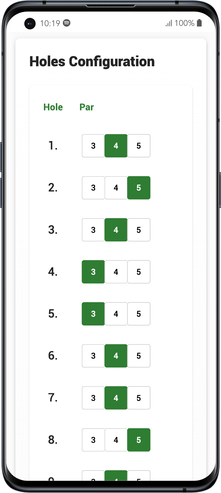 GolferTracker hole configuration interface
